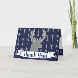 Tarjeta De Agradecimiento Moderna Rústica Gris & Navy Deer & Arrow Gracias