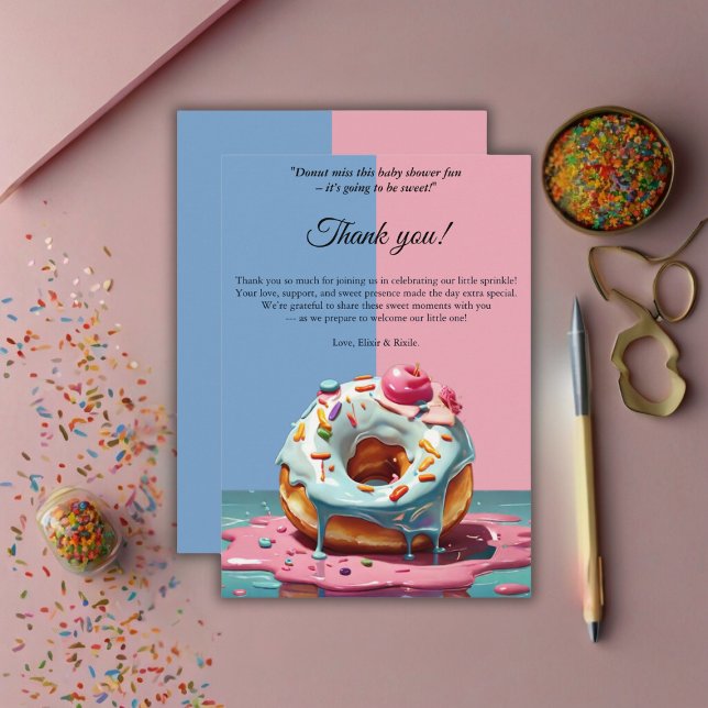 Tarjeta De Agradecimiento Moderna salpicadura de donut género Baby Shower ne (Subido por el creador)