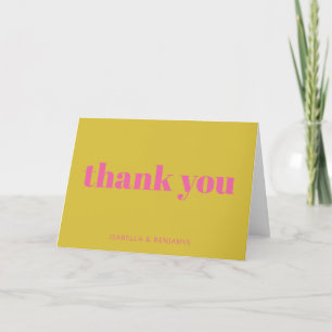 Tarjeta De Agradecimiento Moderna tipografía negrita Boda amarillo rosa bril