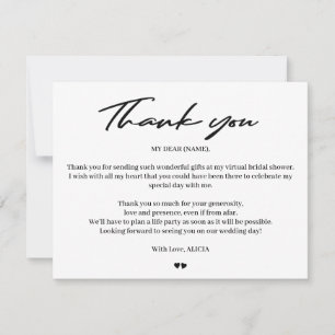 Tarjeta De Agradecimiento Moderna tipografía novia ducha virtual gracias