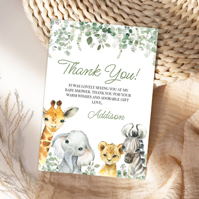 Tarjeta De Agradecimiento Moderna vegetación verde Foliage Safari Baby Showe (Greenery Safari Baby Shower Thank You Card, Foliage Safari Thank You card, Gender Neutral, Jungle)