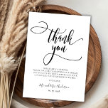 Tarjeta De Agradecimiento Moderna y caprichosa caligrafía guión Boda de foto<br><div class="desc">Moda Moderna Whimsical Caligrafía Guión Fotógrafo Boda De Gracias Tarjeta. Elegante plantilla de agradecimiento boda con una foto vertical completa, "Gracias" texto en una tipografía con letras a mano rápida y caprichoso guión de tipo de letra cruz en blanco y negro. tarjeta de dos caras con un mensaje de agradecimiento...</div>