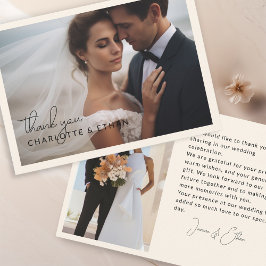 Tarjeta De Agradecimiento Moderna y elegante 2 fotos Boda Gracias Beige