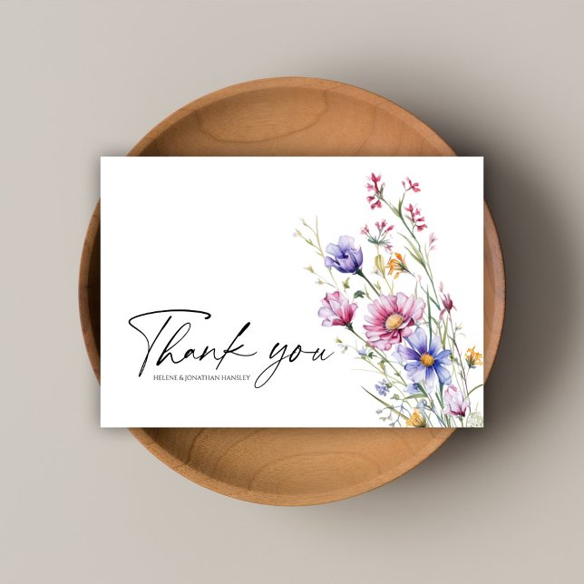 Tarjeta De Agradecimiento Moderna y elegante Boda de flores silvestres (Modern Elegant Watercolor Wildflower Wedding Thank You Card)