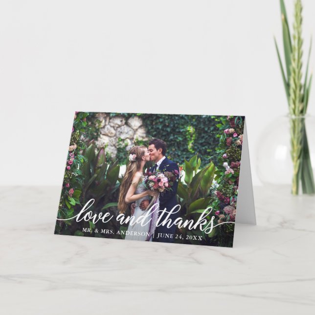 Tarjeta De Agradecimiento Moderna y elegante escritura amor gracias al Boda (Anverso)