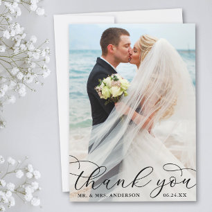 Tarjeta De Agradecimiento Moderna y elegante foto Boda de caligrafía B