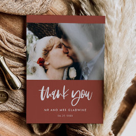 Tarjeta De Agradecimiento Moderna y elegante foto de boda de ladrillo quemad