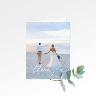 Tarjeta De Agradecimiento Moderna y elegante foto de boda doblada
