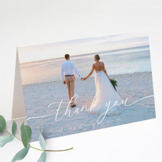 Tarjeta De Agradecimiento Moderna y elegante foto de boda doblada