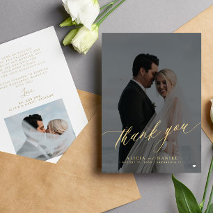 Tarjeta De Agradecimiento Moderna y elegante foto de guión boda de oro negro