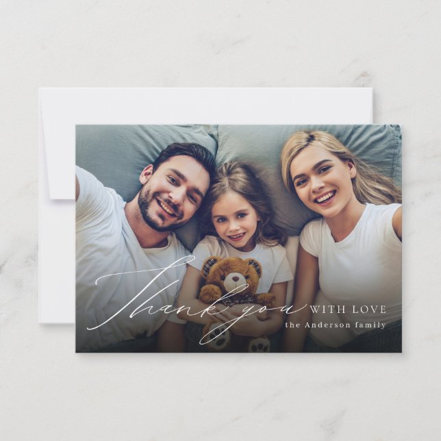 Tarjeta De Agradecimiento Moderna y elegante foto de guión gracias (Anverso)