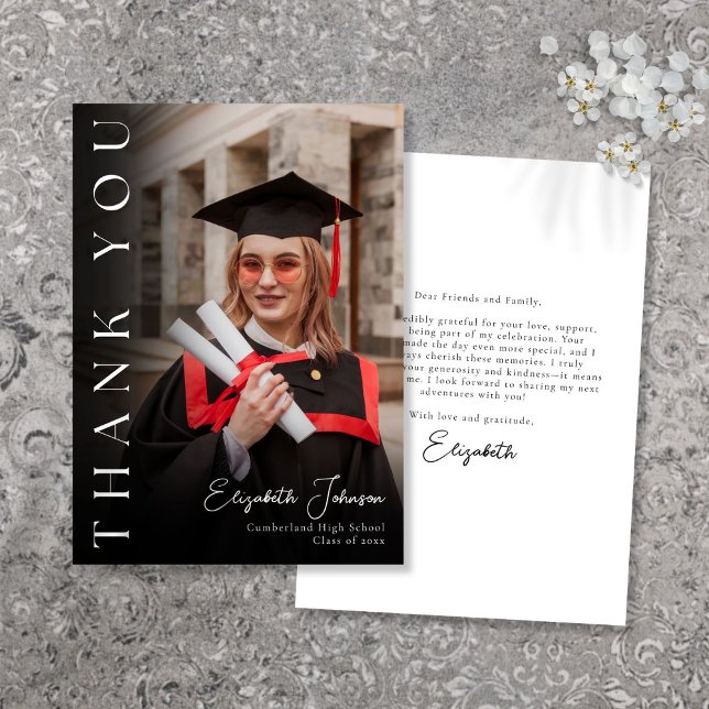 Tarjeta De Agradecimiento Moderna y elegante graduación fotográfica (Modern Elegant Photo Graduation Thank You Card)