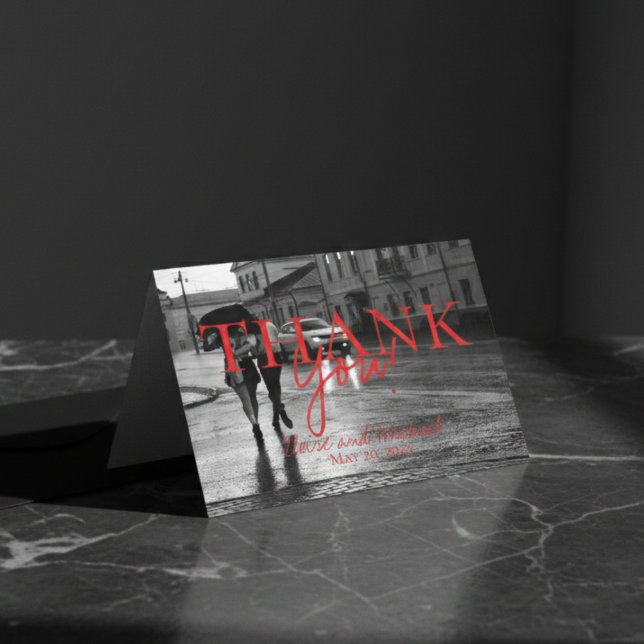 Tarjeta De Agradecimiento Moderna y moderna foto Boda manuscrita (Modern Modern Handwritten Wedding Photo Thank You)