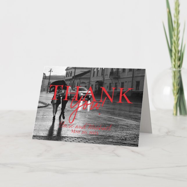 Tarjeta De Agradecimiento Moderna y moderna foto Boda manuscrita (Anverso)