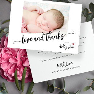 Tarjeta De Agradecimiento Moderna y simple ducha de bebé foto amor y gracias