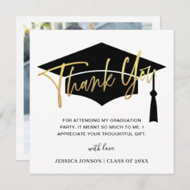 Tarjeta De Agradecimiento Moderna y simple graduación de fotografías de oro 