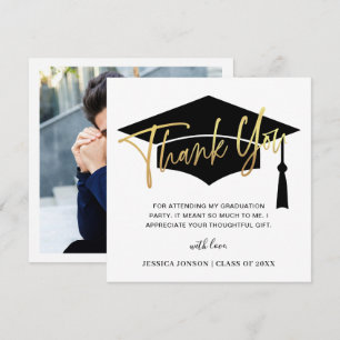 Tarjeta De Agradecimiento Moderna y simple graduación de fotografías de oro 