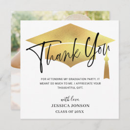 Tarjeta De Agradecimiento Moderna Y Simple Graduación De Oro Minimalista Fot