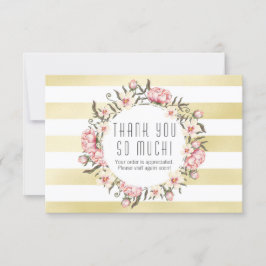 Tarjeta De Agradecimiento Modernas bandas de oro y Rosas florales rosas grac