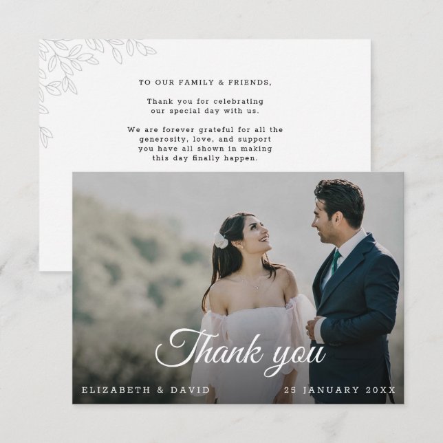 Tarjeta De Agradecimiento Modernas hojas minimales elegantemente Boda de gui (Anverso / Reverso)