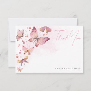 Tarjeta De Agradecimiento Modernas mariposas rosas de Rubor ducha de novia