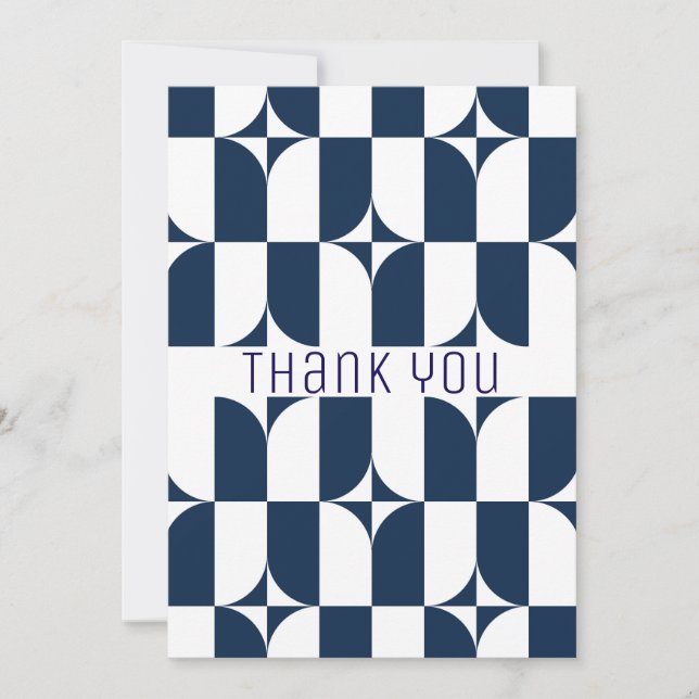 Tarjeta De Agradecimiento Modernidad azul y blanco de mediados de siglo (Anverso)