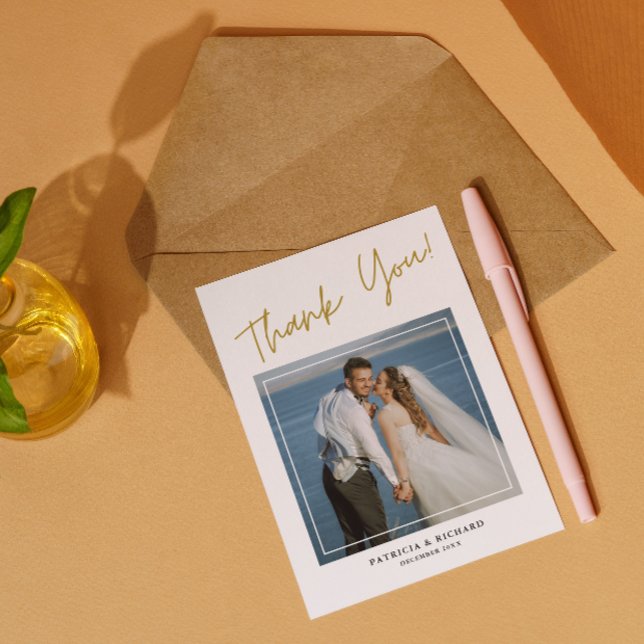 Tarjeta De Agradecimiento Moderno 2 Boda de foto de doble cara Gracias (double sided wedding thank you cards with pixtures)
