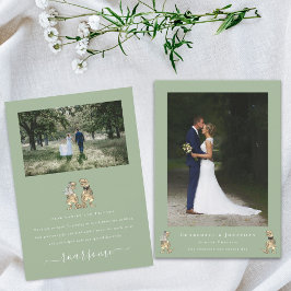 Tarjeta De Agradecimiento Moderno 2 Boda temática de dinosaurios Sage Green