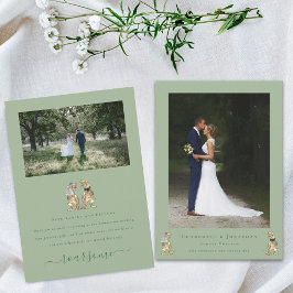 Tarjeta De Agradecimiento Moderno 2 Boda temática de dinosaurios Sage Green