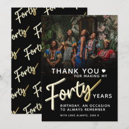 Tarjeta De Agradecimiento Moderno 40 cumpleaños oro negro cuarenta guión tex