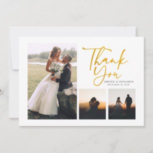 Tarjeta De Agradecimiento Moderno 4 Boda con letras de oro para foto