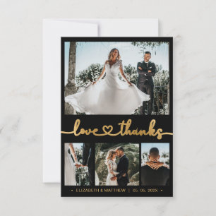 Tarjeta De Agradecimiento Moderno 4 Photo Gold Script Boda Gracias