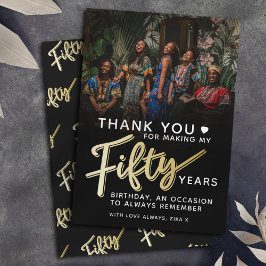 Tarjeta De Agradecimiento Moderno 50 cumpleaños oro negro cincuenta guión te