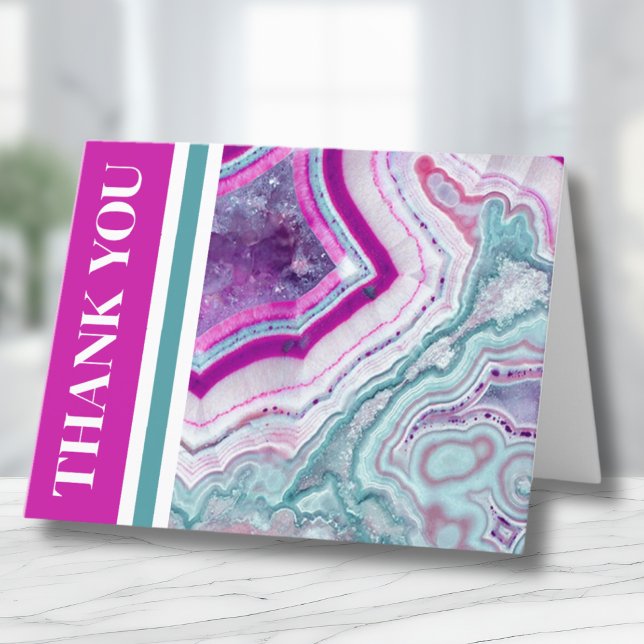 Tarjeta De Agradecimiento Moderno Agate Elegant (Modern Bright Teal Fuchsia Agate Geode Stone Thank You Card)