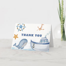 Tarjeta De Agradecimiento Moderno Ahoy Boy Whale Sailboat Baby Shower