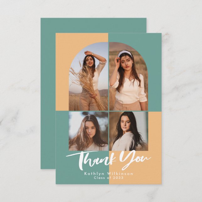 Tarjeta De Agradecimiento Moderno Arco Verde Peachy Amarillo 4 Graduación de (Anverso / Reverso)