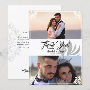 Tarjeta De Agradecimiento Moderno Art Deco Cisne Blanco 2 Boda de fotografía
