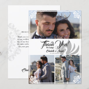 Tarjeta De Agradecimiento Moderno Art Deco Cisne Blanco 3 Boda fotográfico