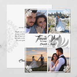 Tarjeta De Agradecimiento Moderno Art Deco Cisne Blanco 4 Boda de fotografía