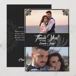 Tarjeta De Agradecimiento Moderno Art Deco Cisne Negro 2 Boda de fotografía