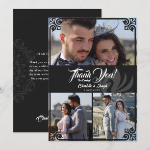 Tarjeta De Agradecimiento Moderno Art Deco Cisne Negro 3 Boda de fotos