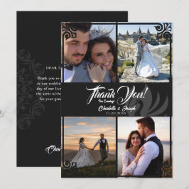 Tarjeta De Agradecimiento Moderno Art Deco Cisne Negro 4 Boda de fotografía