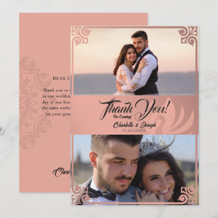 Tarjeta De Agradecimiento Moderno Art Deco Cisne Rosa 2 Boda de fotografía