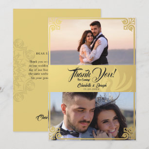 Tarjeta De Agradecimiento Moderno Art Deco Gold Swan 2 Boda de fotografía