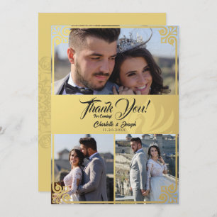 Tarjeta De Agradecimiento Moderno Art Deco Gold Swan 3 Boda de fotos