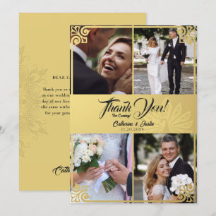 Tarjeta De Agradecimiento Moderno Art Deco Peacock Gold 4 Boda de fotografía