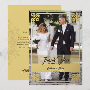 Tarjeta De Agradecimiento Moderno Art Deco Peacock Gold y Boda de fotografía