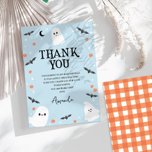 Tarjeta De Agradecimiento Moderno Baby Shower de Halloween Blue Little Boo