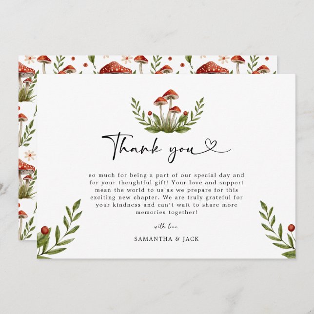 Tarjeta De Agradecimiento Moderno Baby Shower de hongos pequeños gracias (Anverso / Reverso)