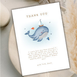 Tarjeta De Agradecimiento Moderno Bajo La Mira Whale Nautica Baby Shower